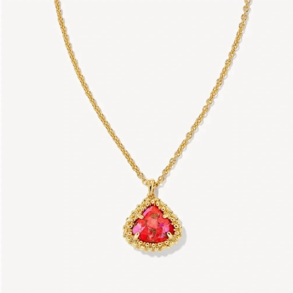 Kendra Scott Framed Kendall Gold Red Pendant Necklace - Picture 8 of 9